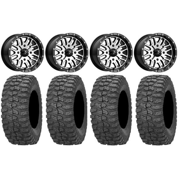 MSA Machined Brute 14" UTV Wheels 32" Rock-A-Billy Tires Polaris RZR XP 1000 / PRO XP / Ranger XP 900/1000