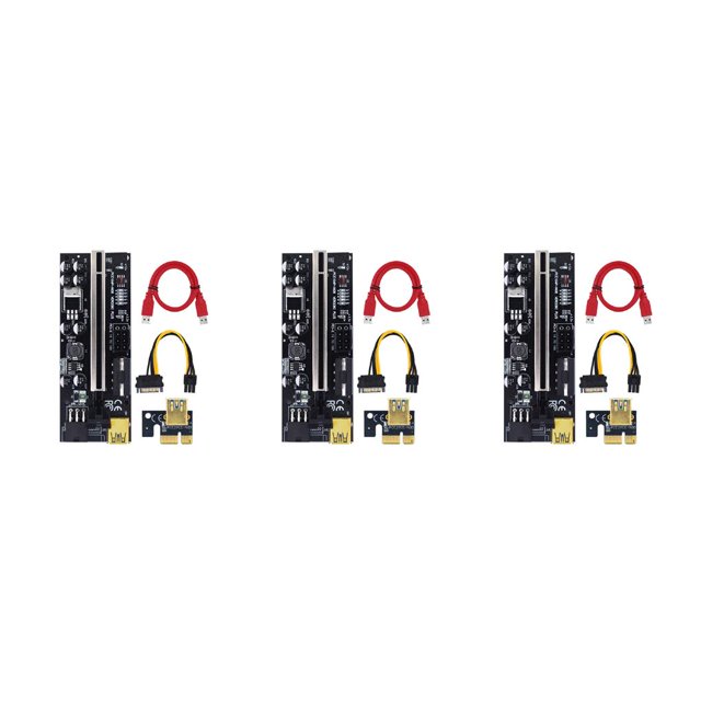 tredstone 5x USB 3 Riser Board VER009S GOLD PCI-E 1x to 16x Powered 60cm PCIe Extender Black Slot+Red Wire 3Set