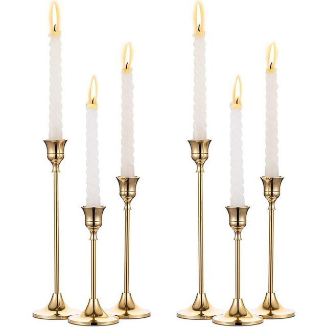 Juegos (6 piezas) Candelabros Conos Candelabros de metal de latón dorado