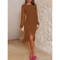 thumbnail image 3 of Arvbitana Women's Slim Party Dress Long Sleeve Irregular Ruffle Hem Bodycon Dress Solid Color Ruched Mesh Short Dress for Cocktail Evening, 3 of 6