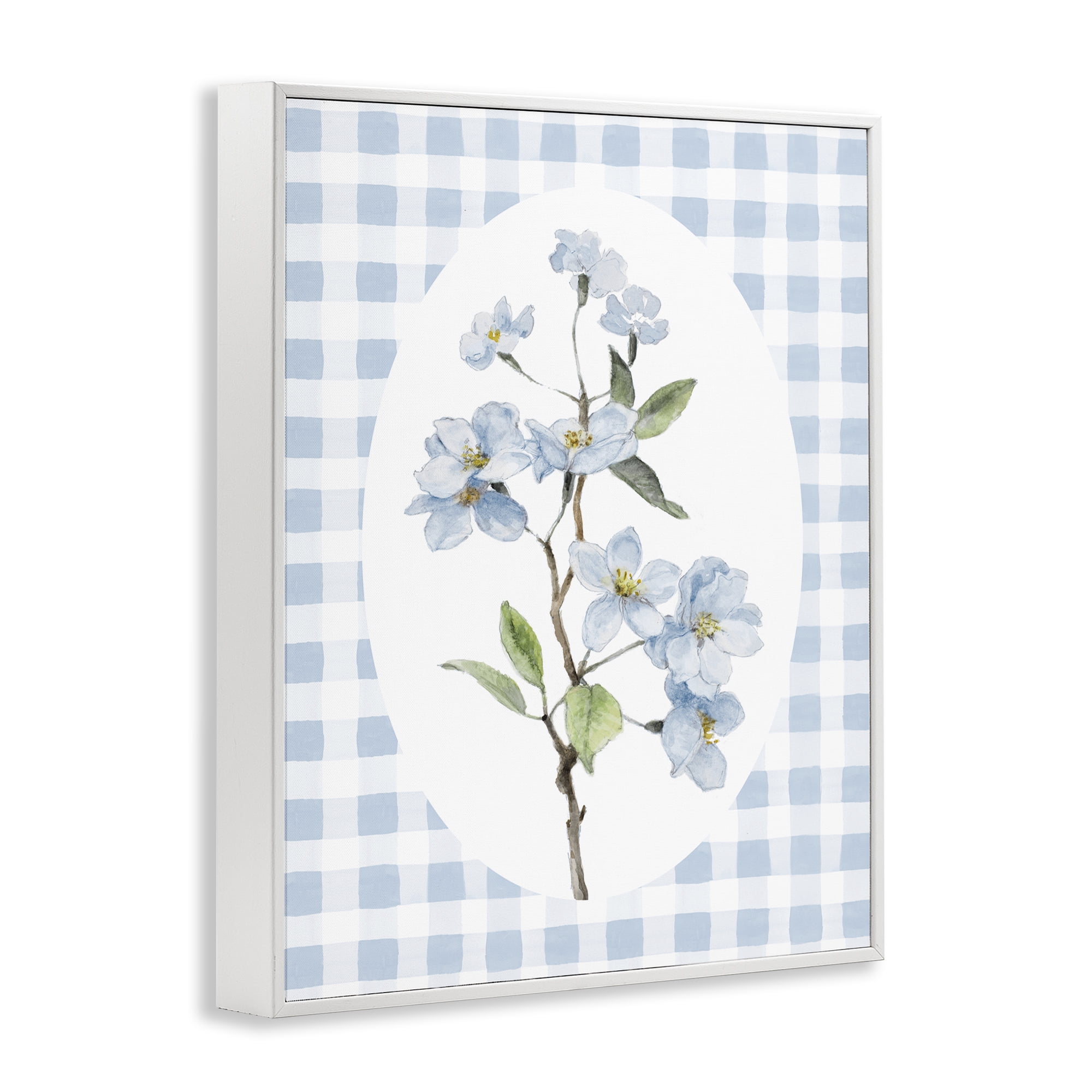 Stupell Industries Blooms on Blue Checkers White Framed Giclee Art, design by Lanie Loreth