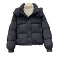 thumbnail image 2 of Women's Thickened Puffer Jacket, Bread Loaf Style Winter Warm Coat, Quilted Cotton Padded Outerwear, Lightweight Cold Weather Jacket, Casual Thermal Insulated Parka Black L, 2 of 8