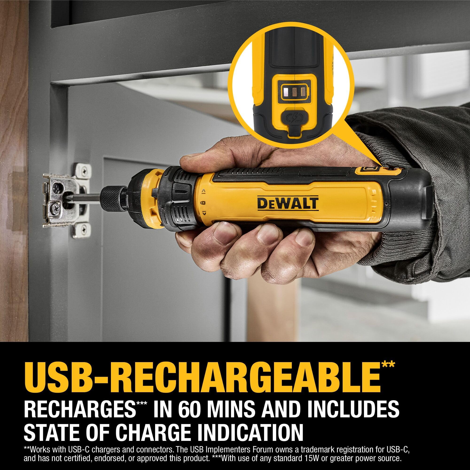 DEWALT Cordless Screwdriver, 4V USB Rechargeable Electric Screwdriver with 12 pcs Screwdriver Bit Set, LED Light, FLEXDRIVE Control, Compact, Ergonomic (DWHT66719)