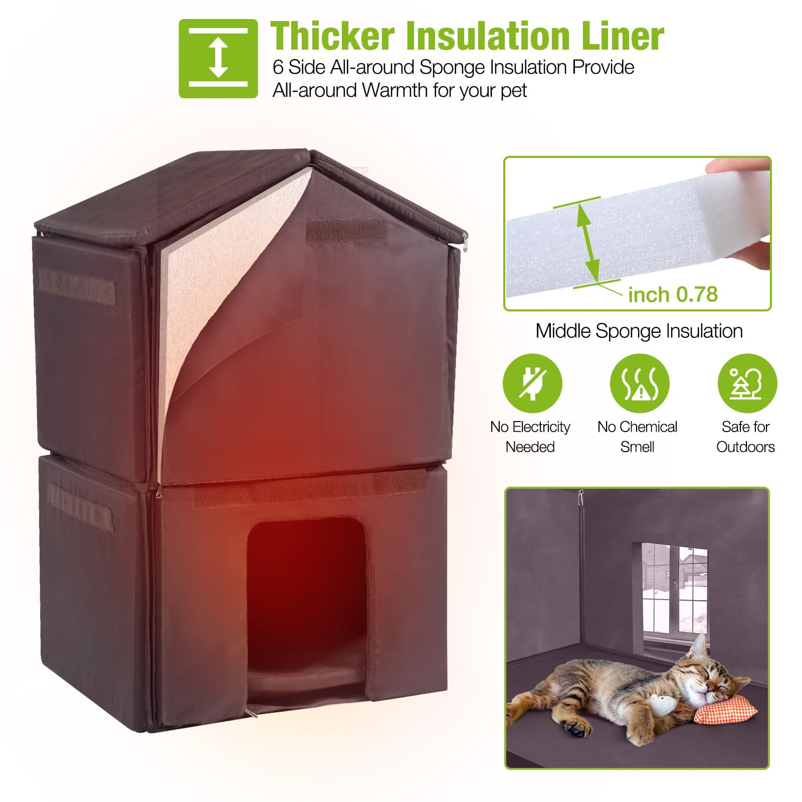 Aivituvin Outdoor Insulated Cat House Insulated Weathproof Two Story Feral Cat Shelter for Winter with Escape Door