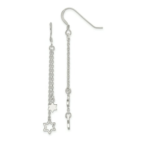 Long Silver Chain Earrings 925 Sterling Silver Jewish Jewelry Star Of David Chain Drop Dangle Chandelier Earrings Celestial Gifts For Women For Her ()