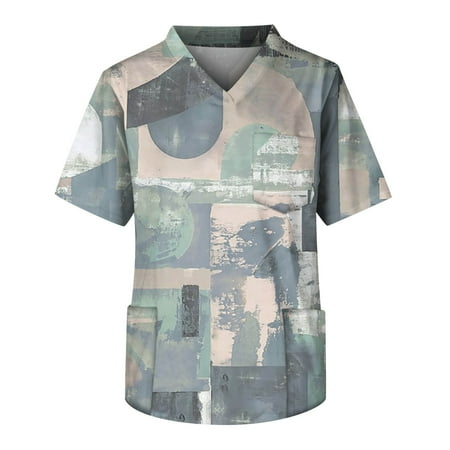 

Alrise Scrubs for Men Short Sleeve V Neck Mens Casual Pocket Tops Multicolor Small