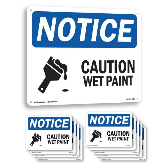 Caution Wet Paint OSHA Notice Rigid Plastic Sign 14 Inch x 10 Inch - 10 Pack