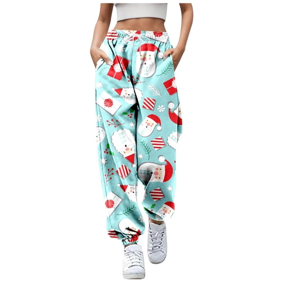 Travel Outfits Women Airport Christmas Printed Slacks For Ladies Petite on Dress Pants for Women Business Casual Pant Casual Summer Summer Pants plus Size Stretch Dress Business Sky Blue S