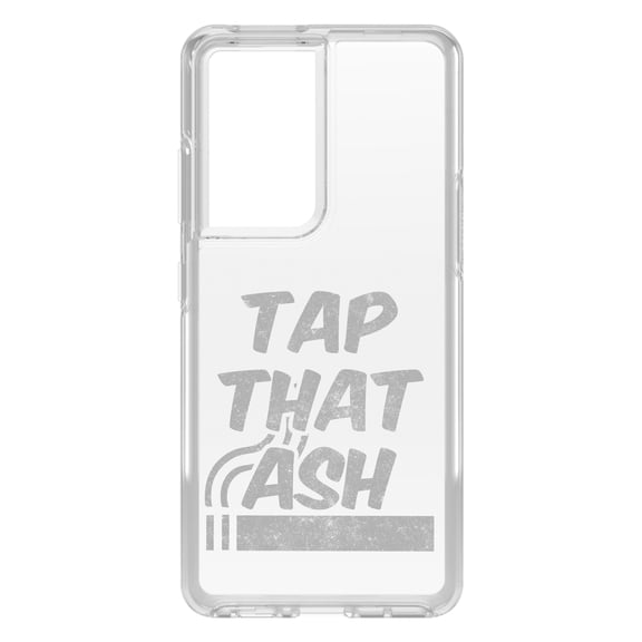 DistinctInk Clear Shockproof Hybrid Case for Galaxy S21 ULTRA 5G (6.8" Screen) - TPU Bumper Acrylic Back Tempered Glass Screen Protector - Tap That Ash - Cigars