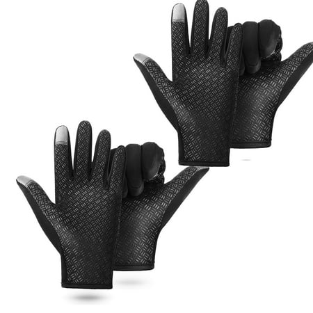 2-Tip Women Men Winter Windproof Waterproof Warm Touch Screen Gloves Outdoor Sports Cycling Driving - (Black,L,2