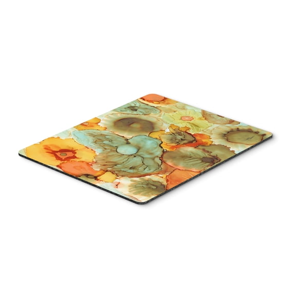 Abstract Flowers Teal and Orange Mouse Pad Hot Pad or Trivet