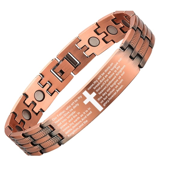 Metaljc Wide Copper Magnetic Bracelets for Men Women, Christian Cross Copper Jewelry