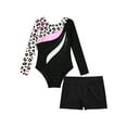 thumbnail image 5 of YiZYiF Kids Girls Long Sleeves Gymnastics Leotard with Athletic Shorts Dance Suit Colorful Activewear Leopard 10, 5 of 7