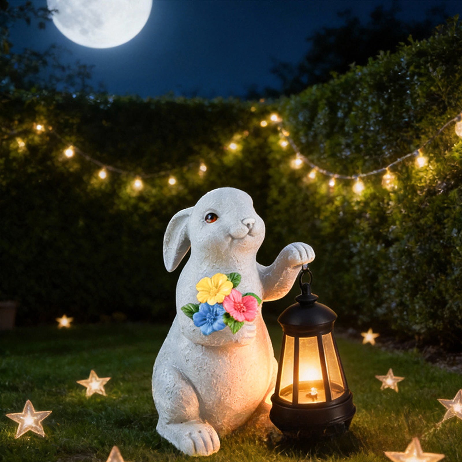 Clearance Solar Garden Outdoor Statues Rabbit with Solar Lantern,Outdoor Bunny Figurines Decorations,Lawn Decor Bunny Statue for Patio, Balcony, Yard Ornament,Unique Housewarming and Easter Gifts
