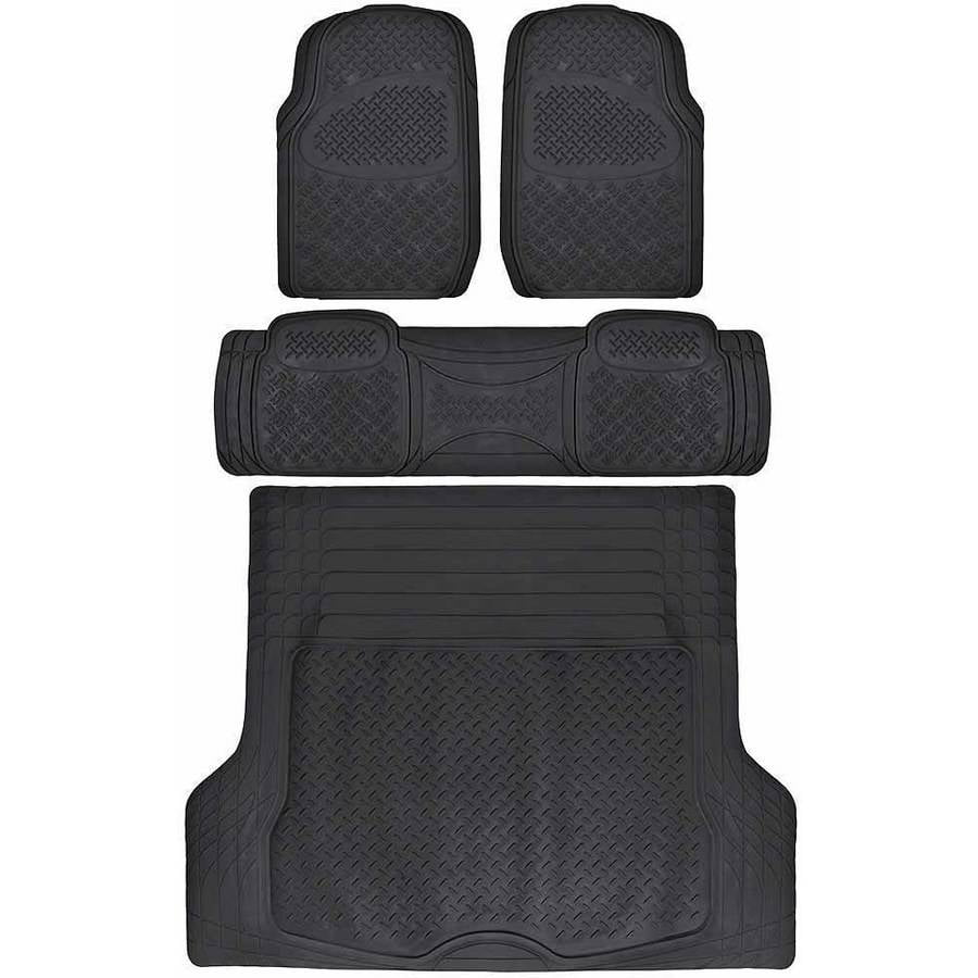 BDK Super Duty Rubber Floor Mats for Car SUV and Van with Cargo Mat
