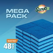 SCRUBIT Premium Scrub Sponges Non-Scratch Kitchen Sponges with Scour Pads, Blue 48-Pack