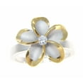thumbnail image 3 of Sterling silver 925 Hawaiian plumeria flower cz ring 15mm rhodium and yellow gold plated 2 tone size 8, 3 of 5