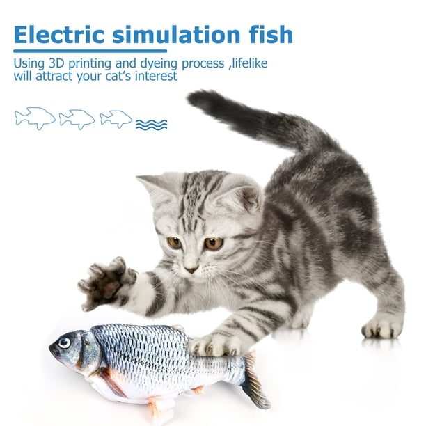 Juguete interactivo de peluche para gatos, juguetes eléctricos para peces con movimiento flotante (carpa herbívora)