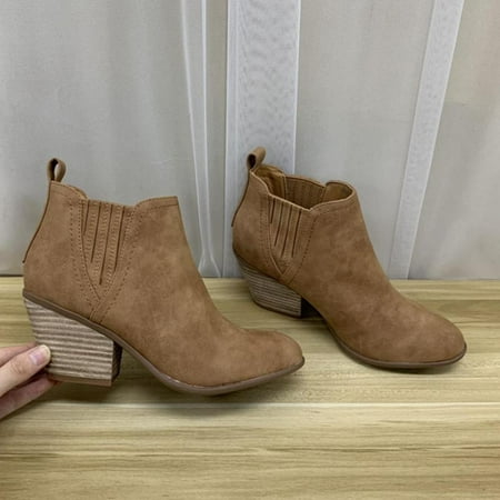 

Tdoqot 2022 Boots for Women- Casual Christmas Gifts Low-heeled Chunky Heel Women s Ankle Boots Khaki 42