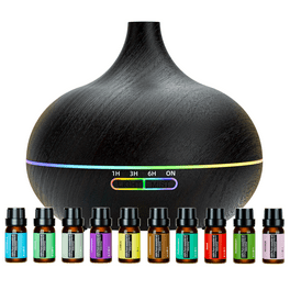 Pure Daily Care Natural Aromatherapy Essential Oil Diffuser Kit 10 Oils 7 Lights Timer Essence Design Dark Wood Walmart