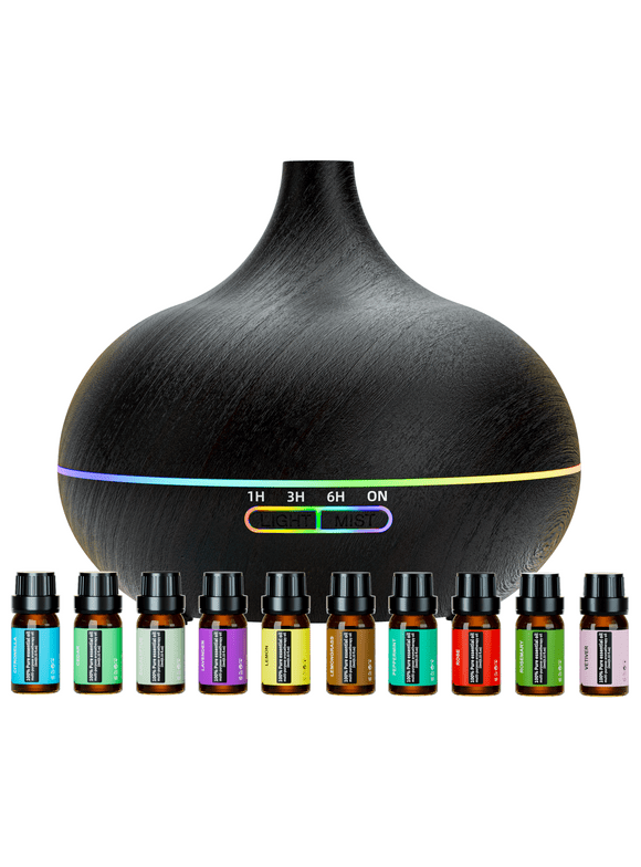 Knauue Essential Oil Diffuser Gift Set,Diffuser,Oil diffuser, Aromatherapy Diffusers,Diffusion Range 400sq ft with 4 Timer &Auto Shut-off (Black)