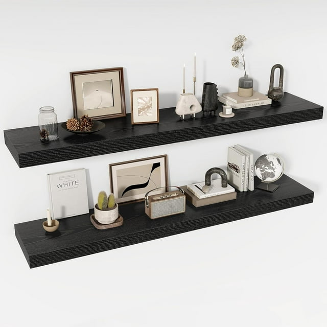 Floating Shelves Deep Floating Shelf Wall Mounted Wall Shelves Rustic Deep Bookshelf Extra Deeper & Thicker Display Shelves for Bedroom Living Room Set of