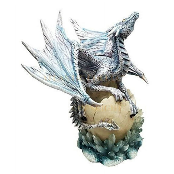 Luna Shylo Arctic Frost Dragon Emerging From Crystal Egg Figurine Dragonling