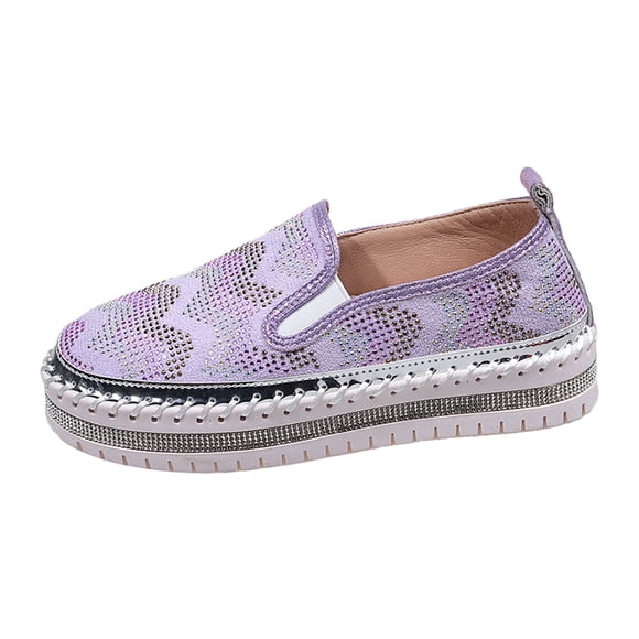 Women Sparkling Round Toe Slip on Casual Shoes PU Upper Flat Heel Comfort Lightweight Walking Shoes for Daily Wear Parties Carnivals All Seasons