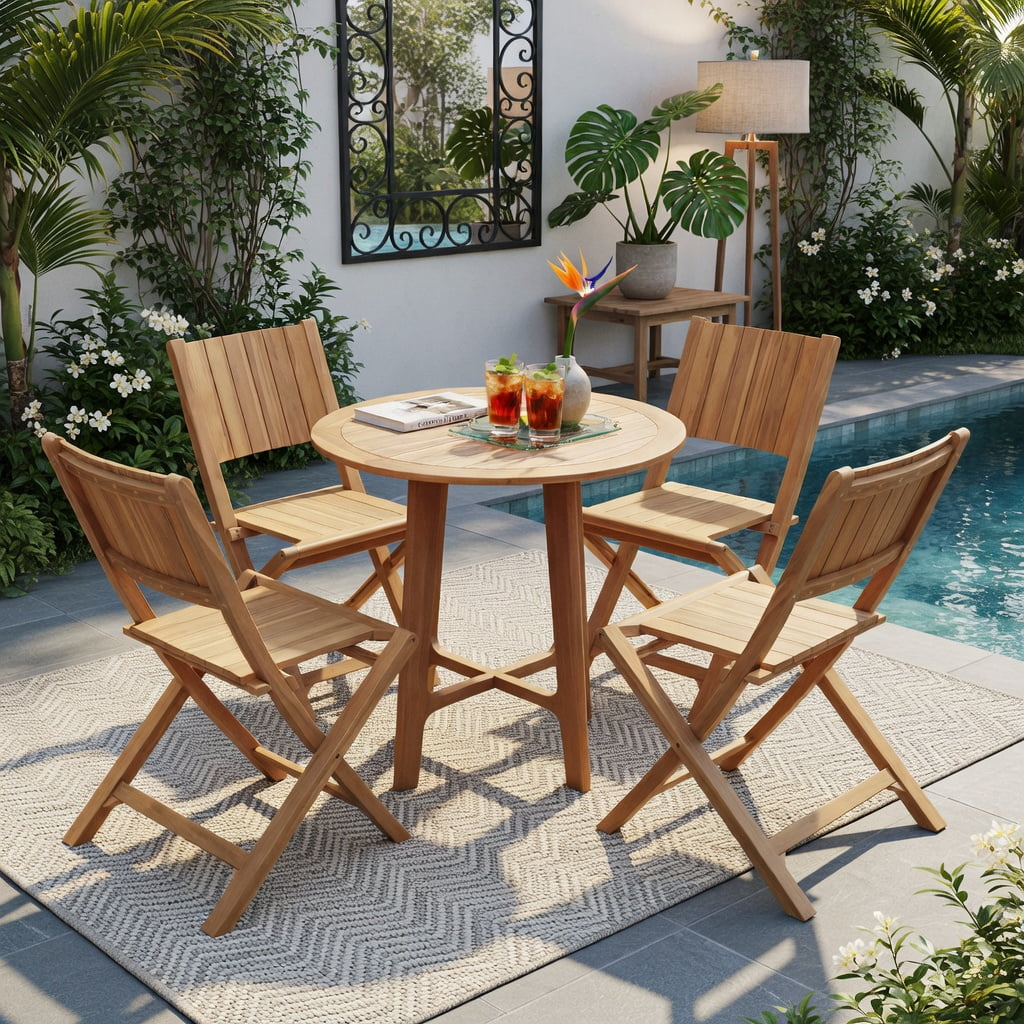 Hommoo 2-Pack Teak Wood Outdoor Dining Chairs, Foldable Slatted Seat, Ergonomic 105° Backrest, No Assembly Required for Patio, Porch & Garden, Natural