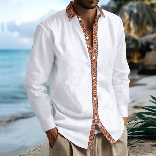 Ceisia Men's All Gift Seasons Casual Solid Color Linen Button-Up Turndown Collar/Lapel Long Sleeve Cardigan - Comfortable Dail y Outdoor Wear