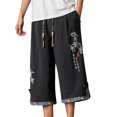 thumbnail image 3 of Migroa Men's Harem Capri Pants Drawstring Elastic Waist Wide Leg Baggy Cropped Trousers Loose Fit Yoga Beach Shorts Men's Casual Streetwear Pants Black L, 3 of 7