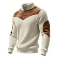 thumbnail image 4 of LWavelet Men's Ribbed Fabric Color Block Quarter Zip Pullover - Elbow Patches Casual Fall Winter Top Khaki 2XL, 4 of 7