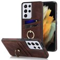thumbnail image 1 of Feishell Fit for Samsung Galaxy S21 Ultra Case with 360° Rotatable Ring Holder,Shockproof Drop Resistant Premium Plain PU Leather Soft TPU Card Slots Kickstand Back Protective Phone Case,Coffee, 1 of 8