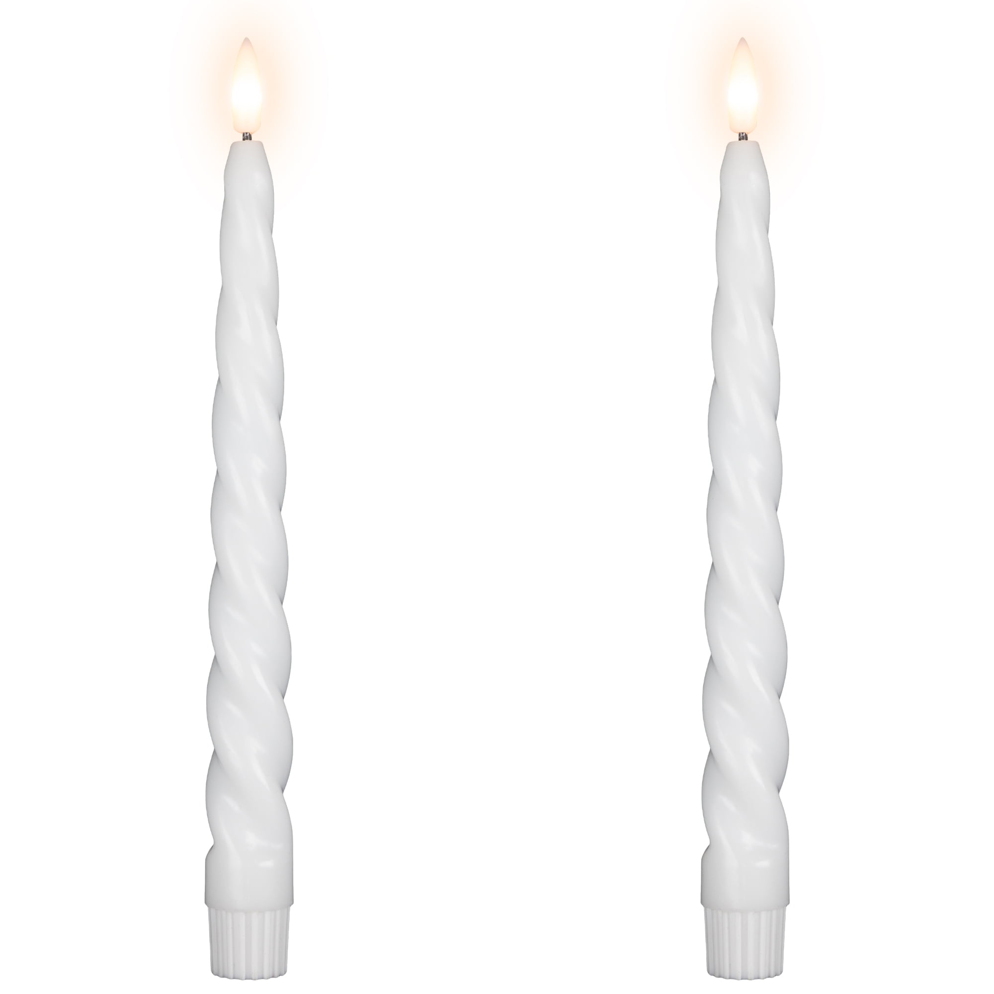 LED Flameless Flickering Taper Swirled Christmas Candles - 9.5" - White - Set of 2