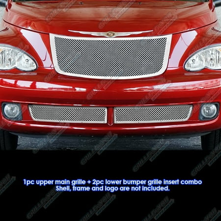 Compatible with 2006-2010 Chrysler PT Cruiser Stainless Steel Mesh Grille Grill Combo Insert R71177T