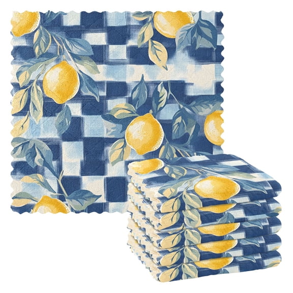 Yayeee 6 Pack Kitchen Dish Cloths Set for Washing Soft Drying Absorbent Microfiber Towels, Retro Plaid Lemon
