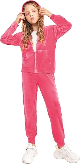 Oudiya Girls 2 Piece Outfits Velour Tracksuit Hoodie and Jogger Set Sweatsuit Athletic Clothes Sets