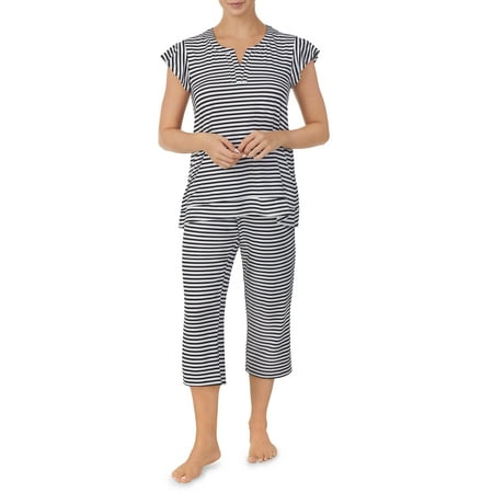 

Ellen Tracy Short Sleeve Notch Neck Striped Pajamas (Women s or Women s Plus) 2 Piece Set