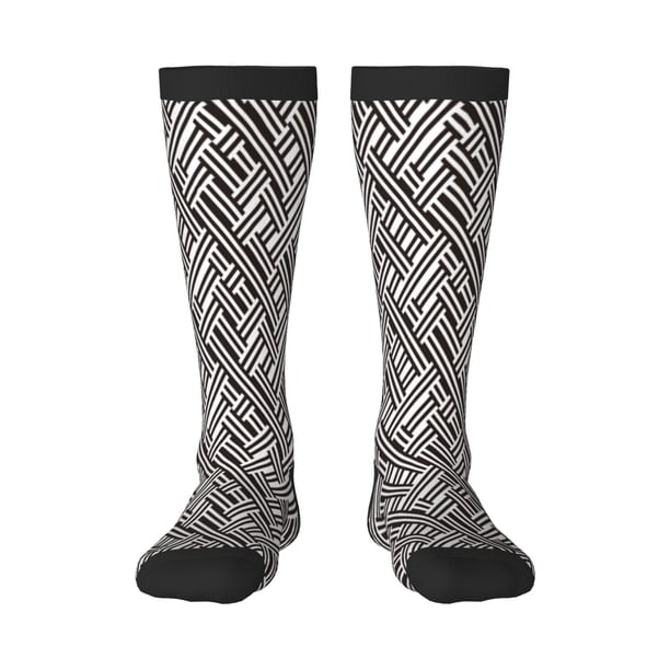 Balery Black White Stripes Calcetines novedosos Calcetines deportivos Calcetines hasta la rodilla Calcetines de algodón Calcetines originales y geniales