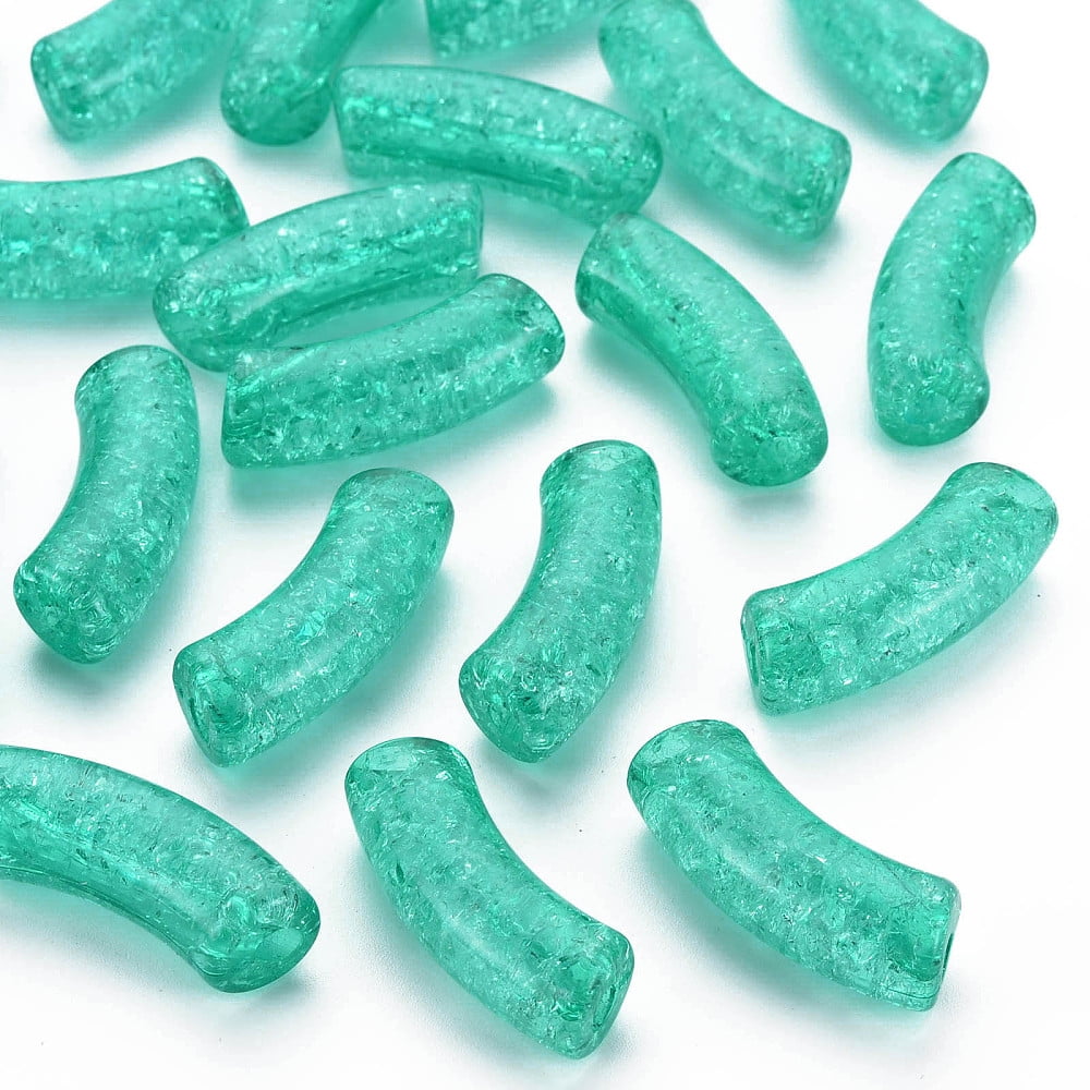 Transparent Crackle Acrylic Beads Curved Tube Mixed Color 32x8x10mm Hole: 1.6mm about 330pcs/500g