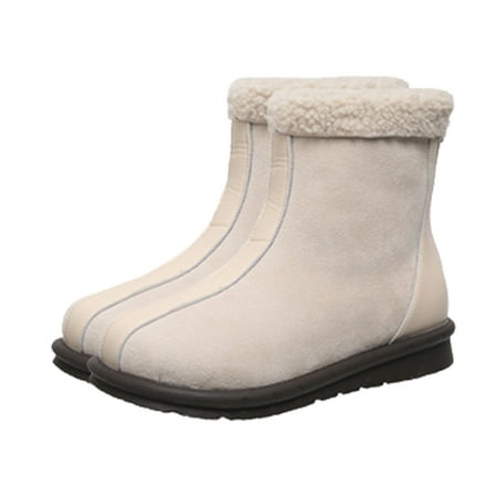 Sexlip Women s Winter Cotton Boots Suede Fur Lined Ankle Booties Warm Plush Slip on Snow Boots Flat Heel Comfortable Shoes White 41