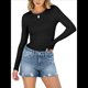thumbnail image 2 of Camisetas de Larga para Mujer, Tops Ajustados de Punto Acanalado, Conjuntos de Otoño, Camisetas Informales, Ropa Interior, Ropa Interior, Negro S, 2 of 8