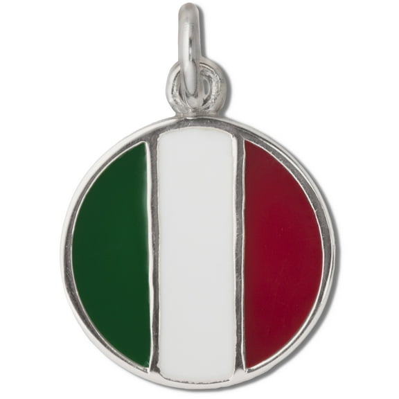 Sterling Silver 16" .8mm Box Chain Round Itailian Italy Flag Symbol Pendant Necklace