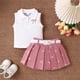 thumbnail image 1 of Conjunto floral para niña con mangas acampanadas, moderno conjunto de verano de manga corta, camisa y falda plisada, top de poliéster de dos piezas para niña., 1 of 8