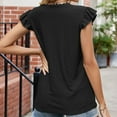 thumbnail image 4 of Yyeselk Business Casual Tops for Women Ruffle Cap Sleeves Sexy V-Neck Cozy Blouses Trendy Hollow out Pure Color Ladies Tee Shirts Summer Black L, 4 of 4