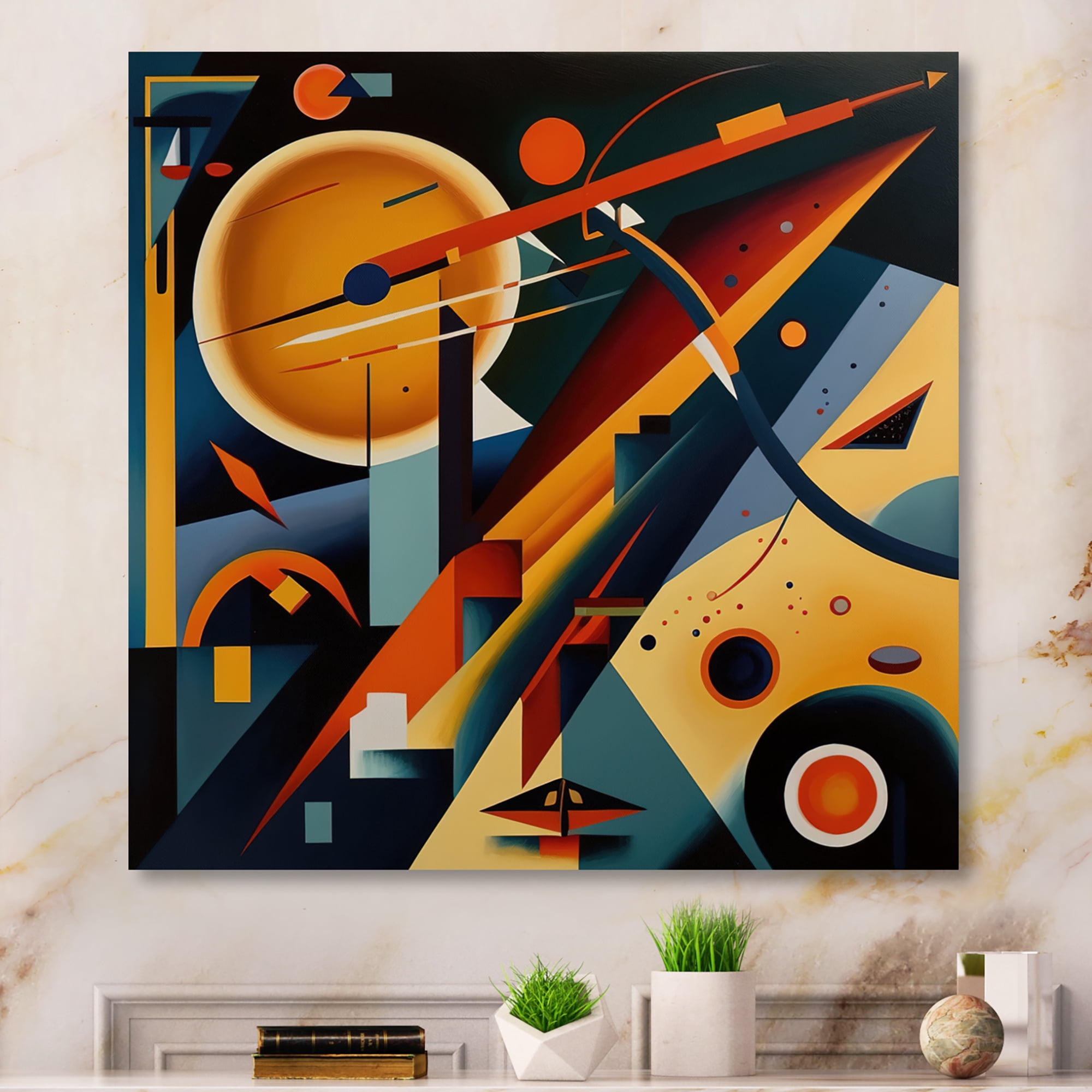 Designart Multicolor Geometric Orange Shapes III Canvas Wall Art