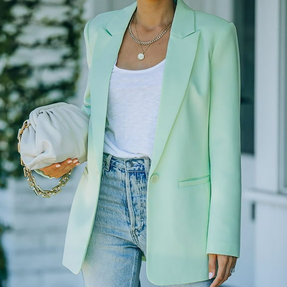 Meichang Blazer for Women Fashion Casual Lapel Long Sleeve Suit Solid Slim Cardigan Work Office Open Front Jacket with Pockets