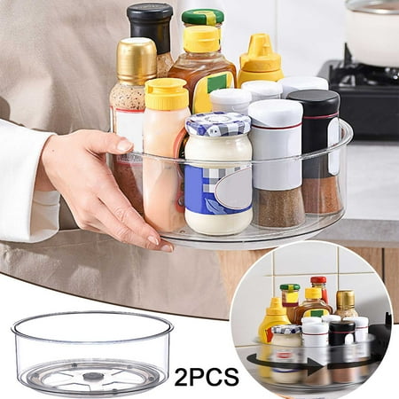 

2Pcs Round Rotating Organizer Storage Truntable Condiments Food Container Rack For Kitchen Cabinet Fridge Bathroom Makeup Organization Flat Drying Rack for