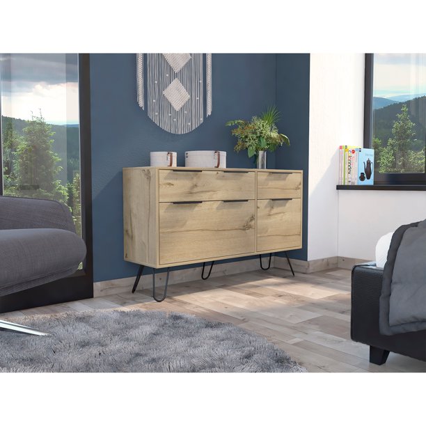 Monaco Double Dresser with 4 Drawers, Superior Top, and Hairpin Legs