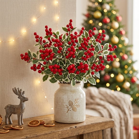 Christmas Artificial Branches for Vase Fillers Festive Plastic Holiday Stems for Home Table Mantel Fireplace Decor Winter Party Ornament for Indoor Outdoor Christmas House Decor 1 Piece, 15.7 Inch